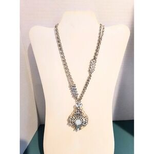 Vintage Erickson Beamon ROCKS Statement Pendant Necklace Silver Tone Crystal